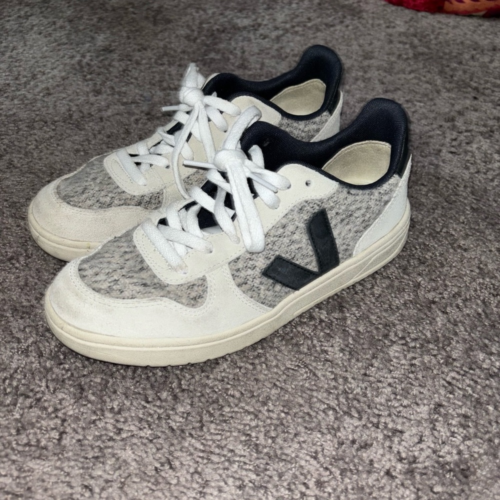Veja White and Navy Sneakers